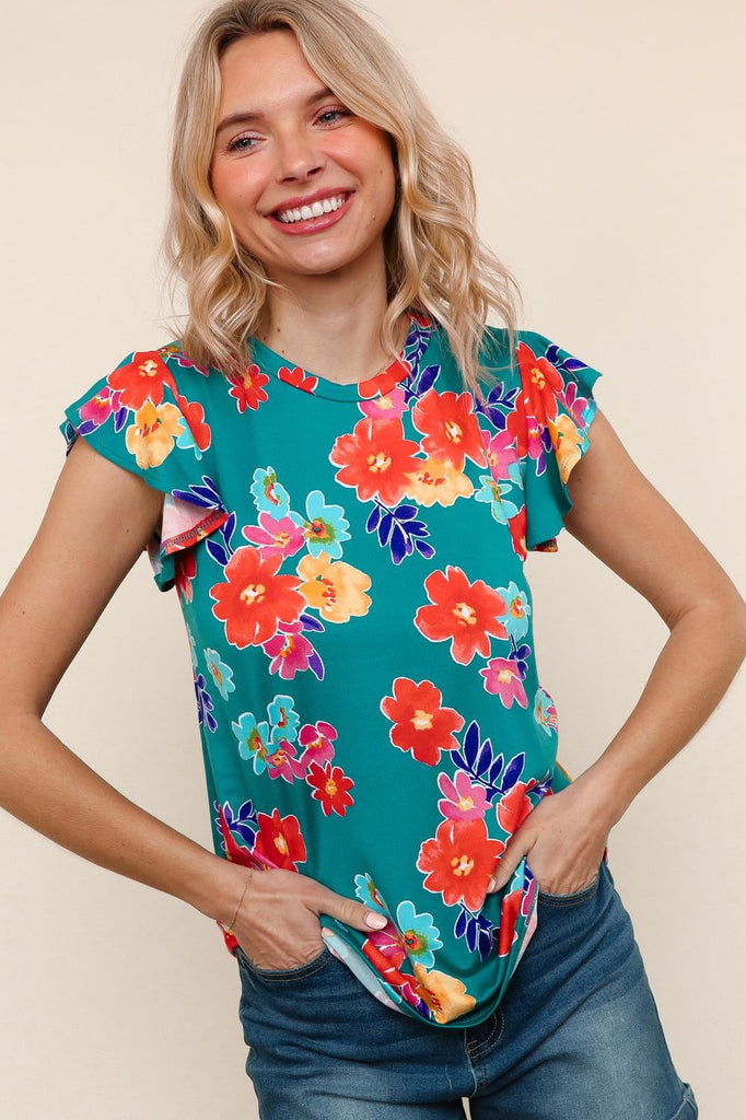 Round Neck Ruffle Short Sleeve Top-Shirts & Tops-White Birch-Three Birdies Boutique, Women's Fashion Boutique Located in Kearney, MO