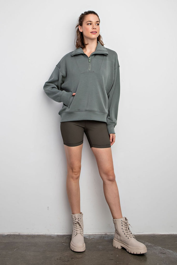1/4 Zip Mock Neck Pullover-Top-Rae Mode-Three Birdies Boutique, Women's Fashion Boutique Located in Kearney, MO