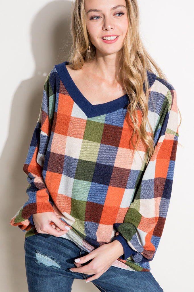 Multi Plaid Boxy Top-Sweater-Luna-Three Birdies Boutique, Women's Fashion Boutique Located in Kearney, MO