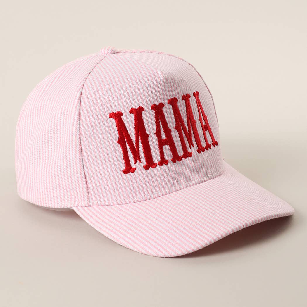 MAMA Embroidered Striped Trucker Hat : PINK/PINK { product_type }}