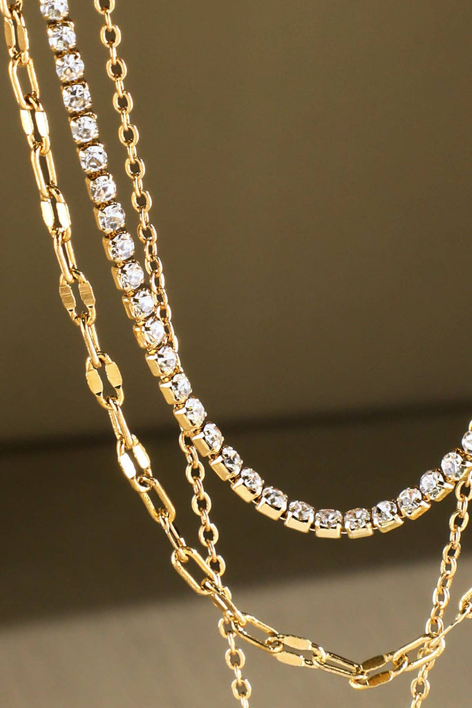 Silver Triple Layer Crystal Teardrop Necklace-Urbanista-Three Birdies Boutique, Women's Fashion Boutique Located in Kearney, MO