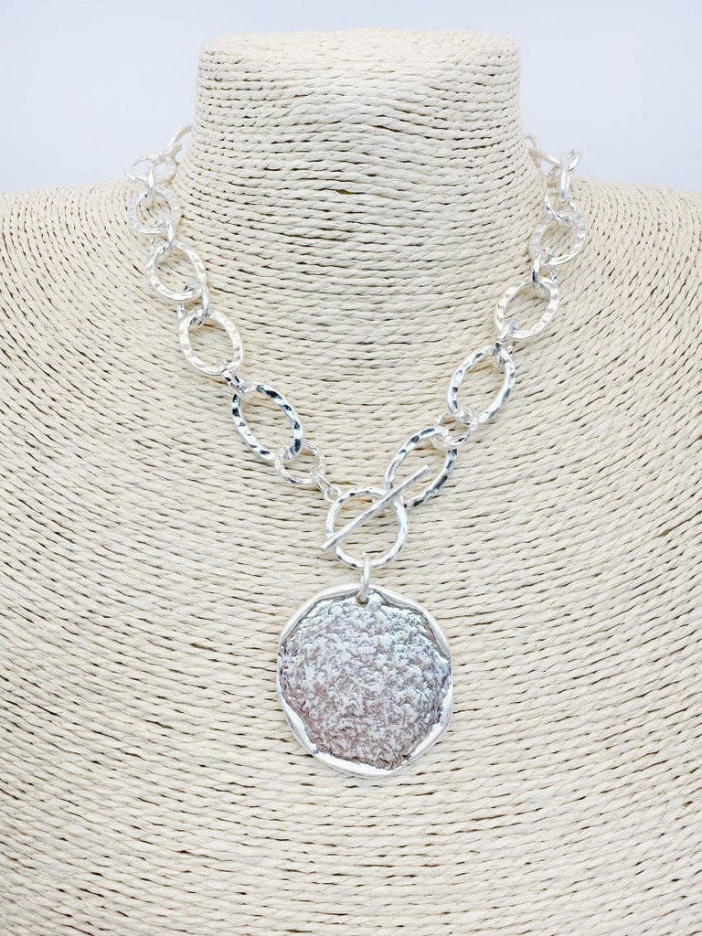 Open Silver Chain with Coin Charm Necklace-Accessories-What's Hot-Three Birdies Boutique, Women's Fashion Boutique Located in Kearney, MO