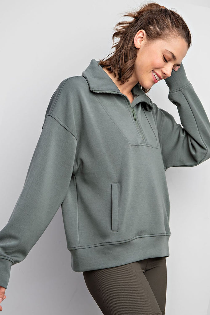 1/4 Zip Mock Neck Pullover-Top-Rae Mode-Three Birdies Boutique, Women's Fashion Boutique Located in Kearney, MO