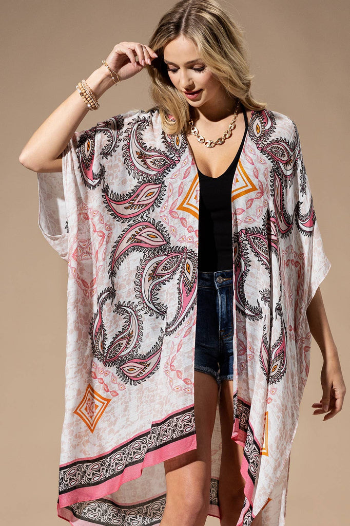 Pink Paisley Kimono-Urbanista-Three Birdies Boutique, Women's Fashion Boutique Located in Kearney, MO