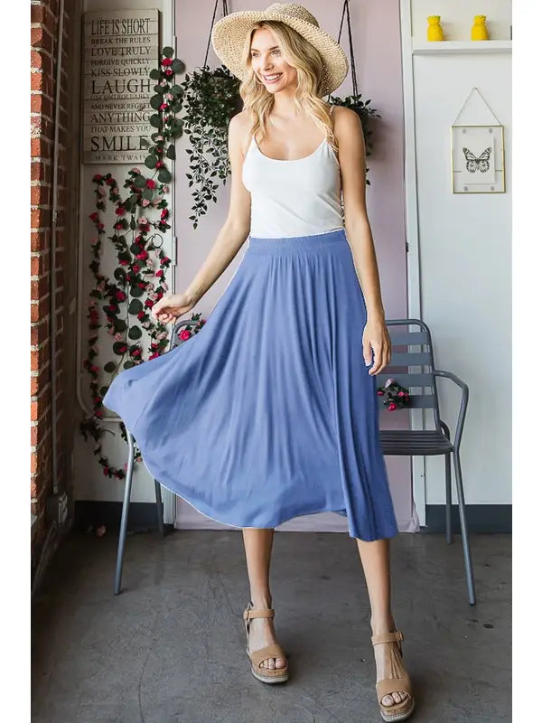 Light Denim Wash Midi Skirt-Dresses-HEIMISH-Three Birdies Boutique, Women's Fashion Boutique Located in Kearney, MO