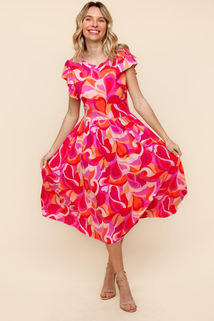 Fit and Flare Geometric Midi Dress-Midi Dresses-Haptics-Three Birdies Boutique, Women's Fashion Boutique Located in Kearney, MO