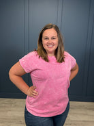 Mineral Washed Cuffed Sleeve Top { product_type }}