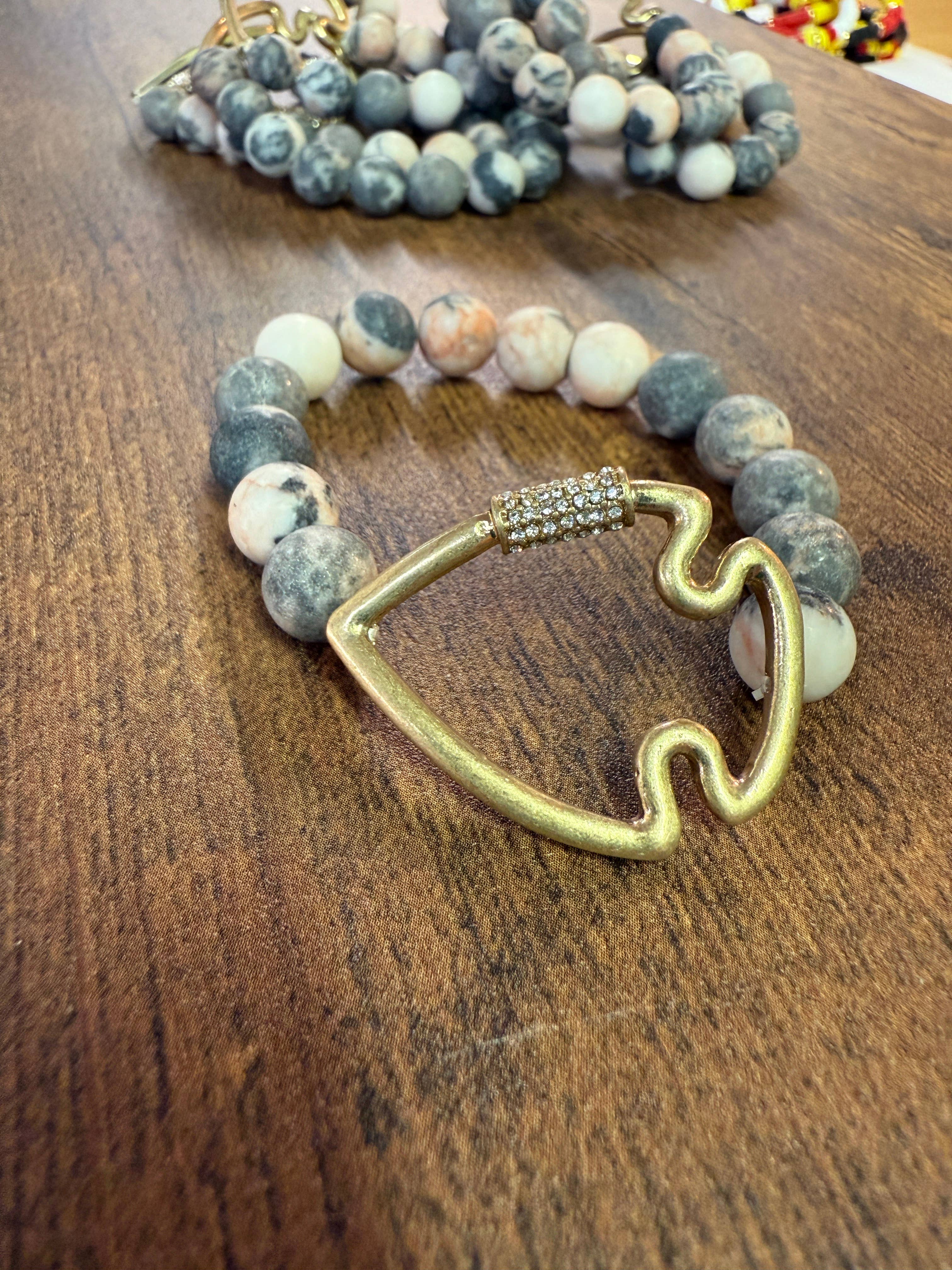NEW! Bling Arrowhead Chunky Stone Stretch Bracelet: Map Jasper { product_type }}