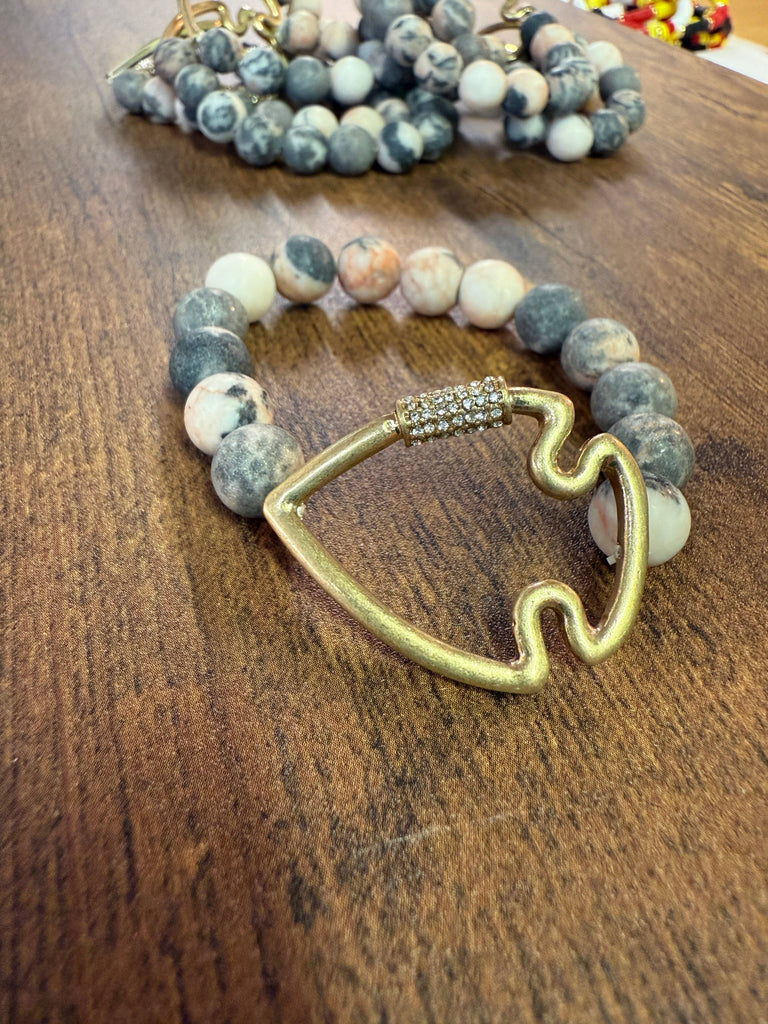 NEW! Bling Arrowhead Chunky Stone Stretch Bracelet: Map Jasper-Paco Designs-Three Birdies Boutique, Women's Fashion Boutique Located in Kearney, MO