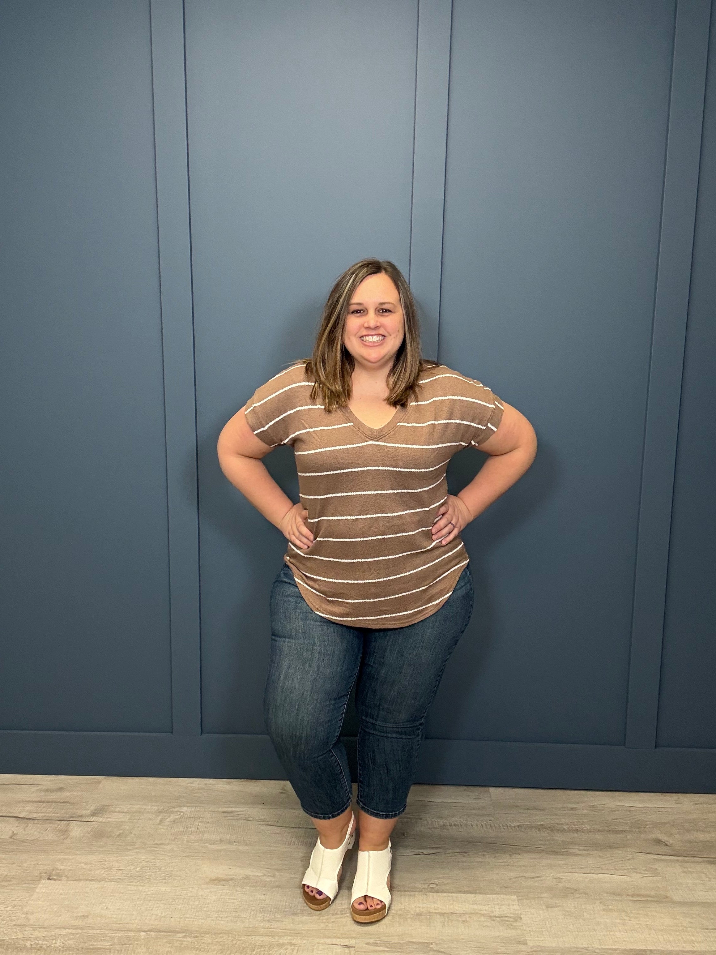 Stripe Cuffed Short Sleeve Top { product_type }}