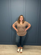 Stripe Cuffed Short Sleeve Top { product_type }}