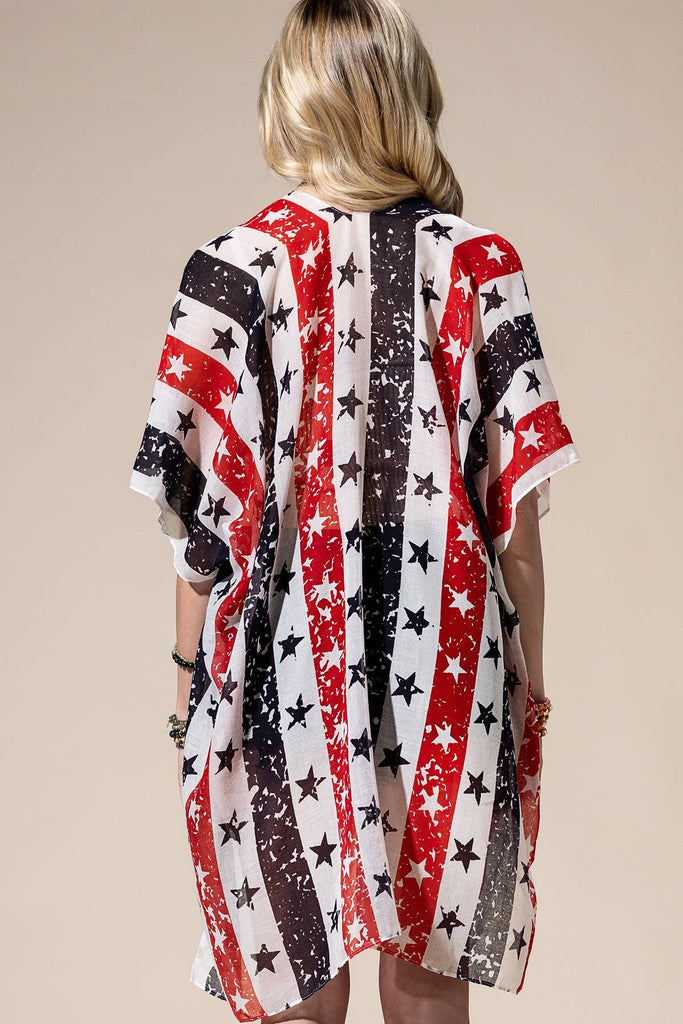 American Flag Star Print Kimono-Urbanista-Three Birdies Boutique, Women's Fashion Boutique Located in Kearney, MO