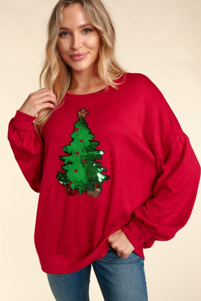 Sequined Christmas Tree Sweater-Outerwear-Haptics-Three Birdies Boutique, Women's Fashion Boutique Located in Kearney, MO