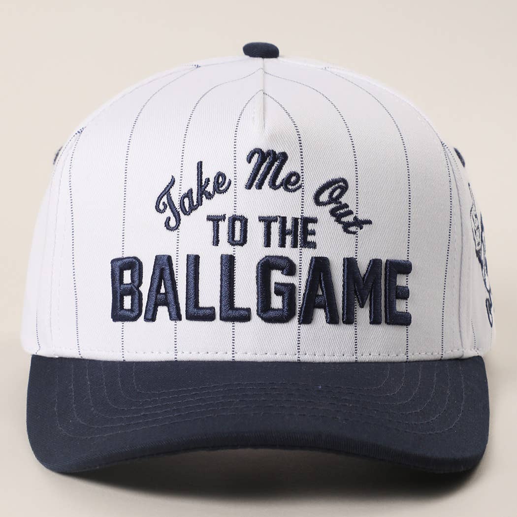 Take Me Out to the Ballgame Embroidered Pinstripe Trucker Hat - Navy/White { product_type }}