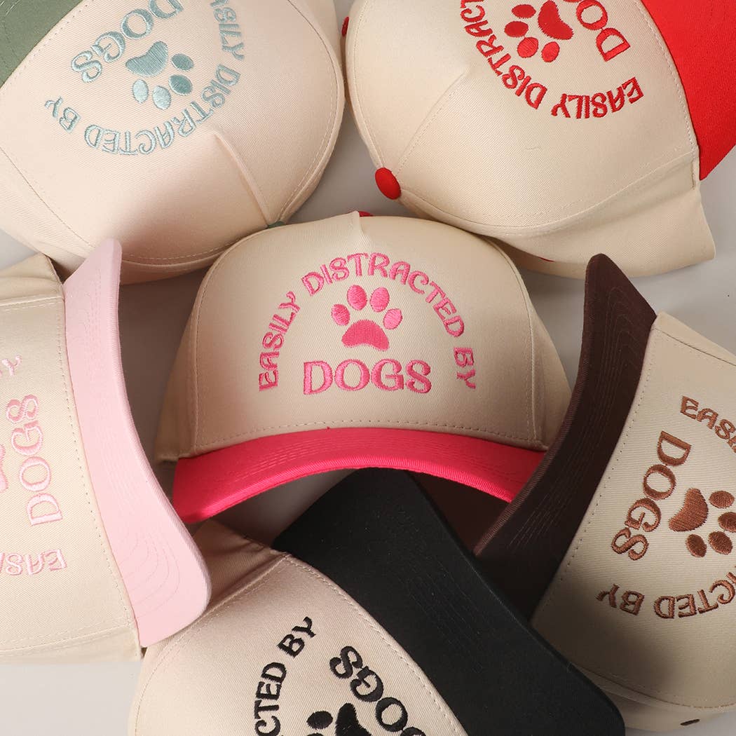 EASILY DISTRACTED BY DOGS Embroidered Trucker Hat: BLACK / One Color { product_type }}