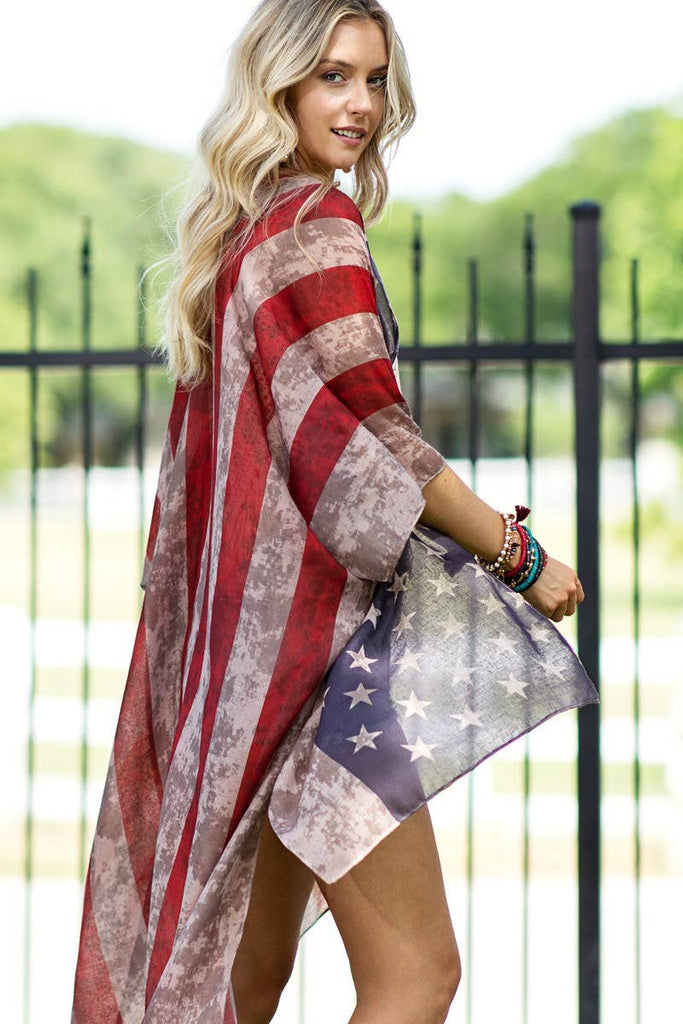 Vintage USA Print Kimono-Urbanista-Three Birdies Boutique, Women's Fashion Boutique Located in Kearney, MO
