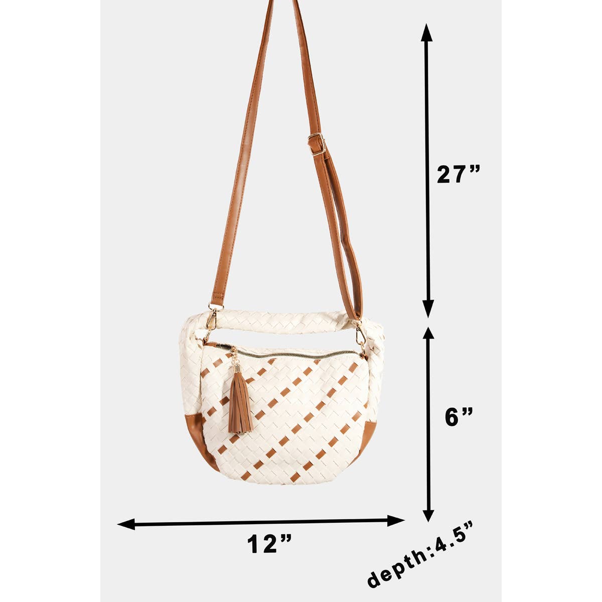 Faux Leather Basket Weave Semi Circle Bag: IV { product_type }}