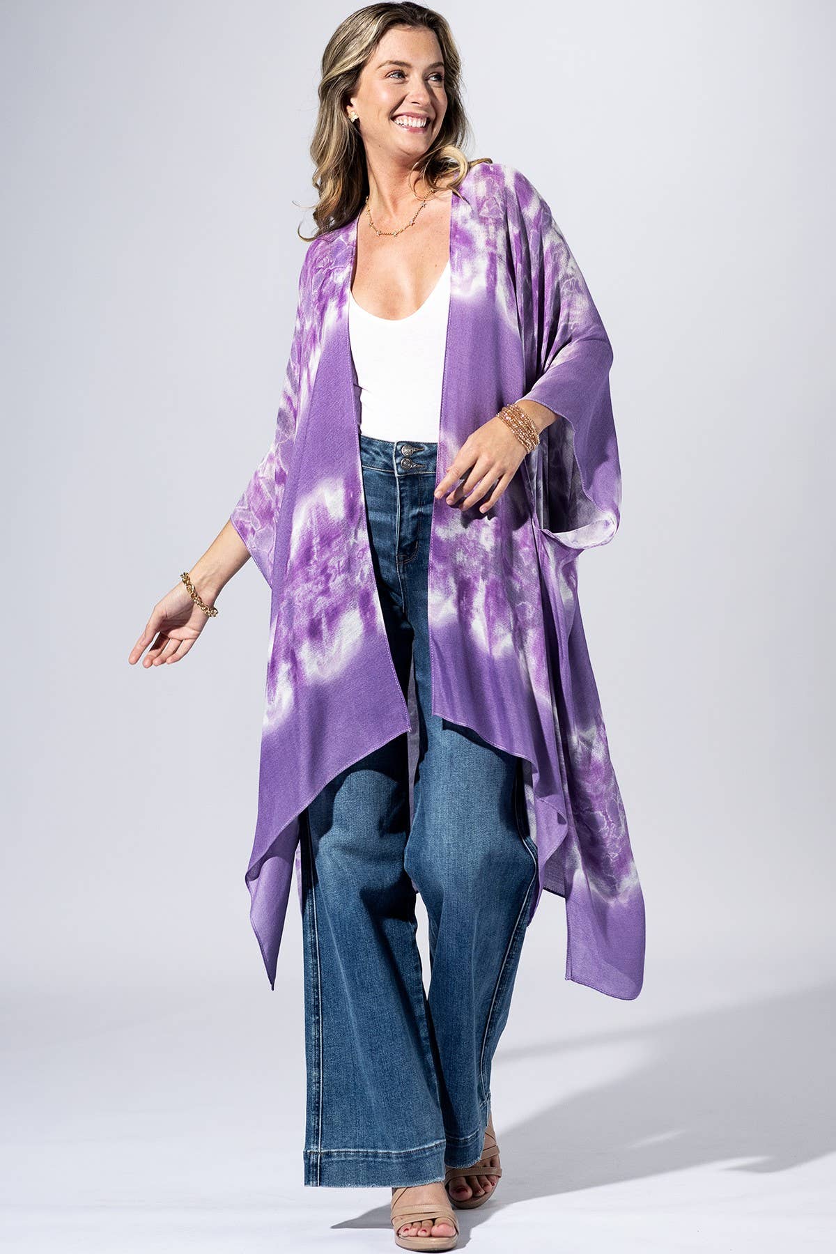 Lavender Tie-Dye Border Kimono { product_type }}