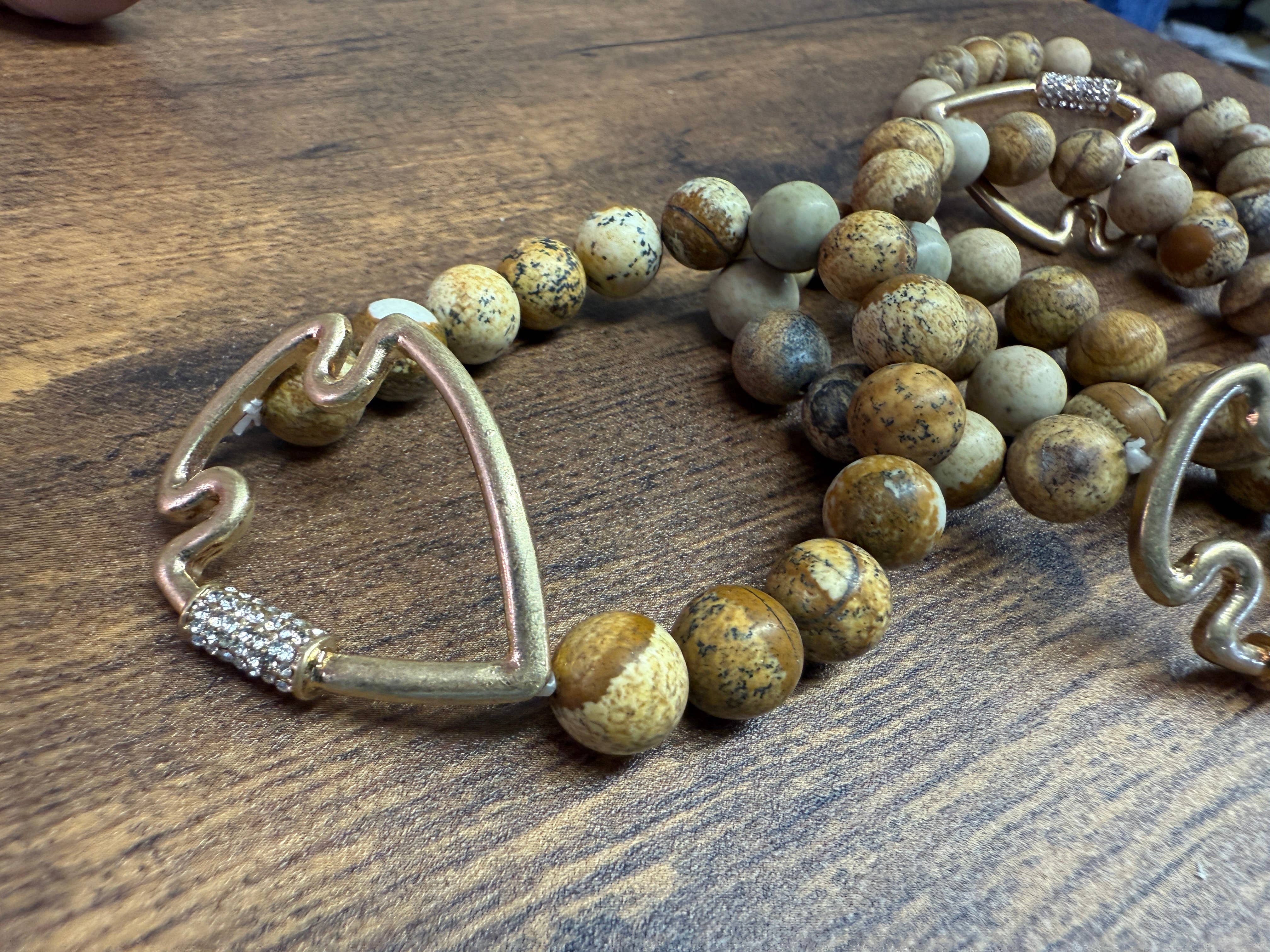 NEW! Bling Arrowhead Chunky Stone Stretch Bracelet: Map Jasper { product_type }}