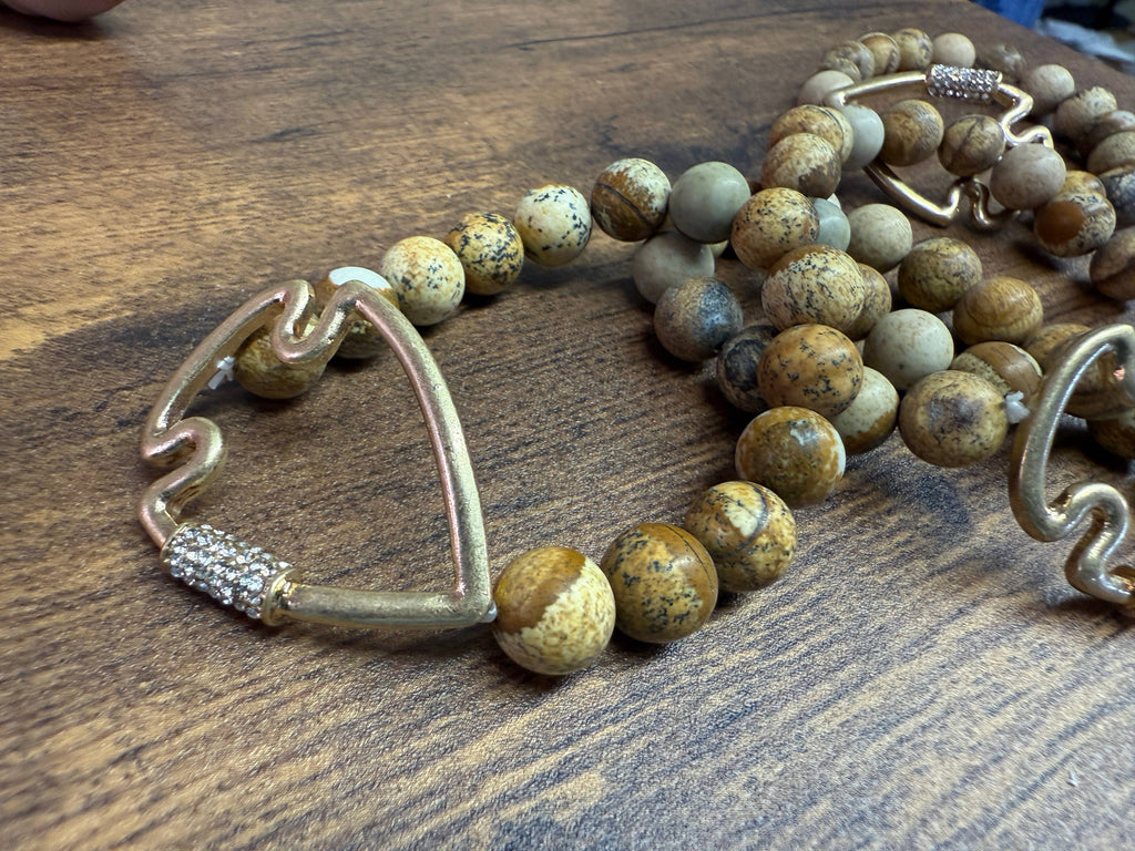 NEW! Bling Arrowhead Chunky Stone Stretch Bracelet: Pink Zebra Jasper-Paco Designs-Three Birdies Boutique, Women's Fashion Boutique Located in Kearney, MO