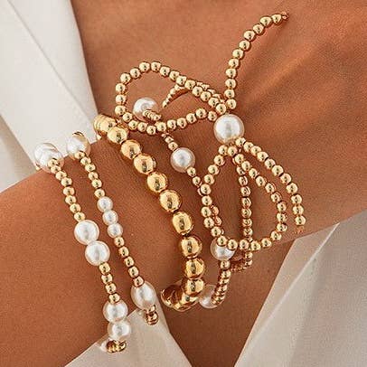 Bow Pearl Bracelet Stack-JOSSLYN by wall to wall-Three Birdies Boutique, Women's Fashion Boutique Located in Kearney, MO
