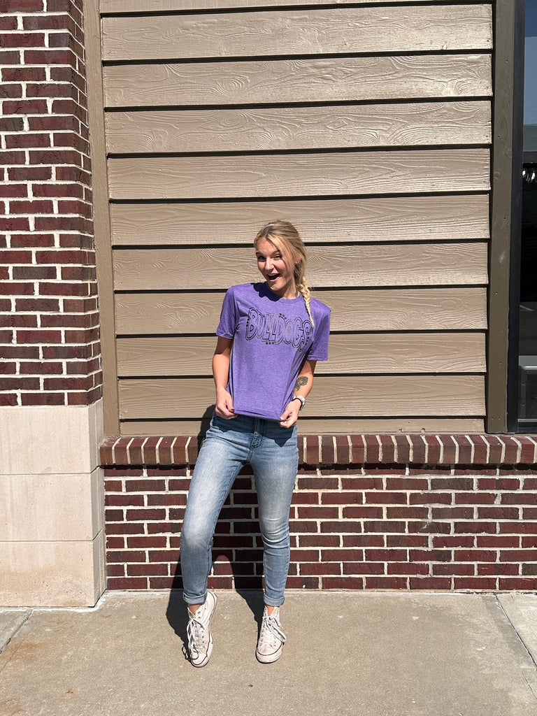 BULLDOGS on Heathered Purple-Graphic Tees-Tres Birdos Graphic Tees-Three Birdies Boutique, Women's Fashion Boutique Located in Kearney, MO