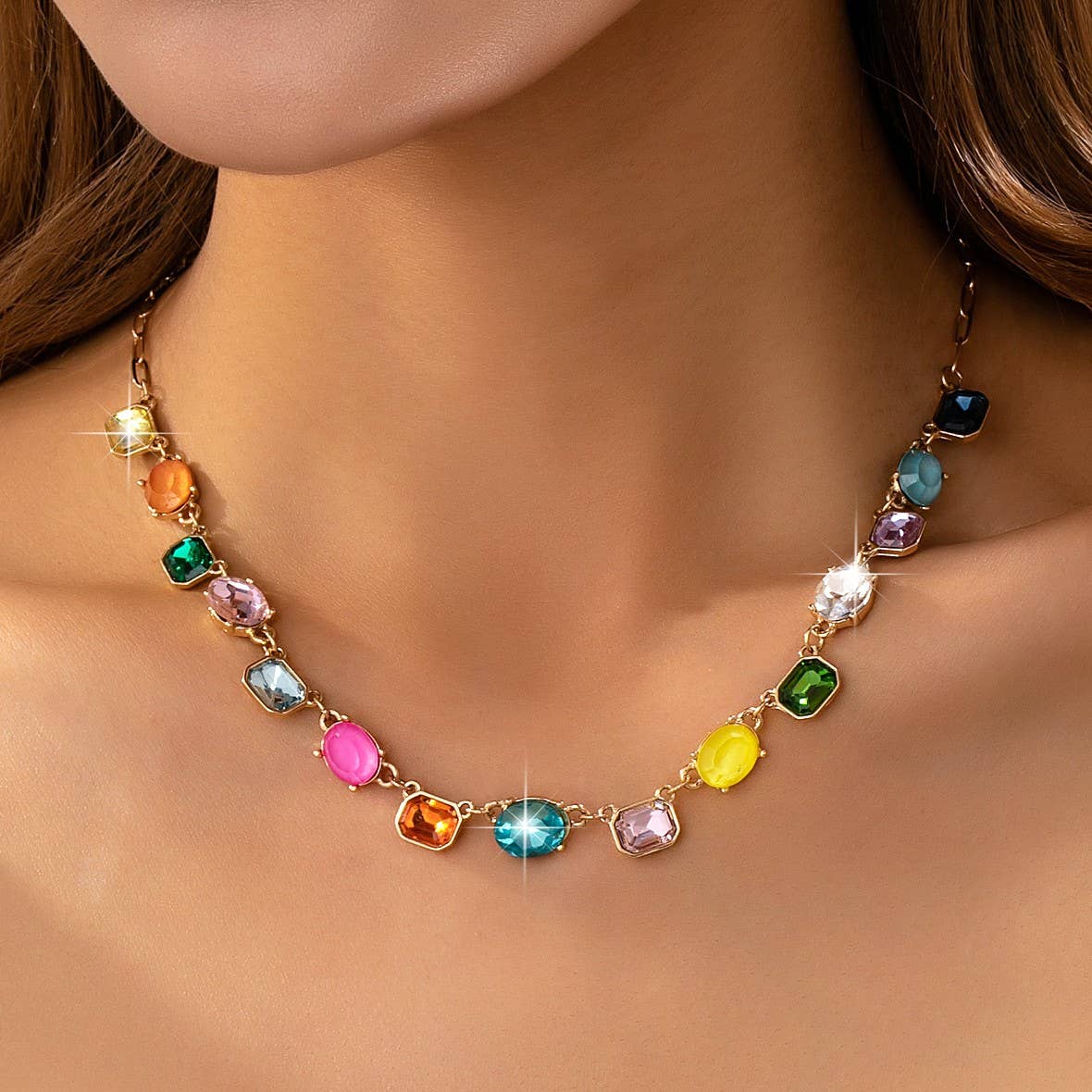 Multicolor Gemstone Link Necklace { product_type }}