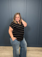 Stripe Cuffed Short Sleeve Top { product_type }}