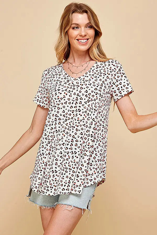 Neon Coral Cheetah Print Top-Shirts & Tops-Shopin LA-Three Birdies Boutique, Women's Fashion Boutique Located in Kearney, MO