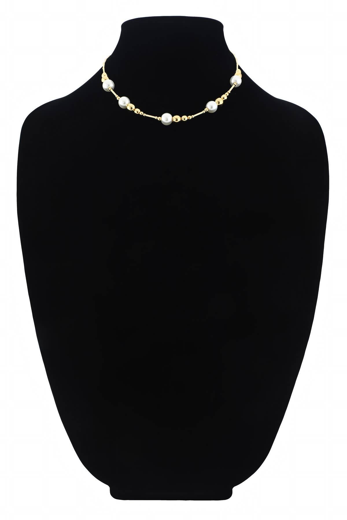 Chain Link Necklace With Pearl Accents: GOLD(GD)-Urbanista-Three Birdies Boutique, Women's Fashion Boutique Located in Kearney, MO