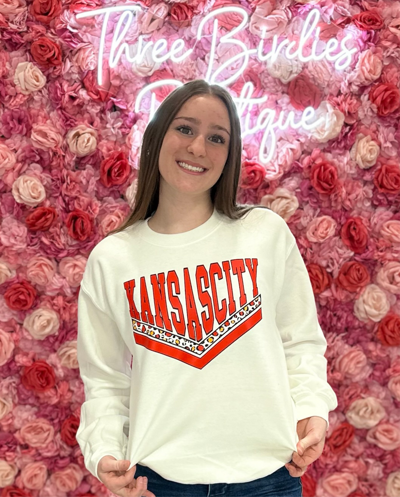 KC Cheetah Angle Crewneck-Graphic Tees-Tres Birdos Graphic Tees-Three Birdies Boutique, Women's Fashion Boutique Located in Kearney, MO