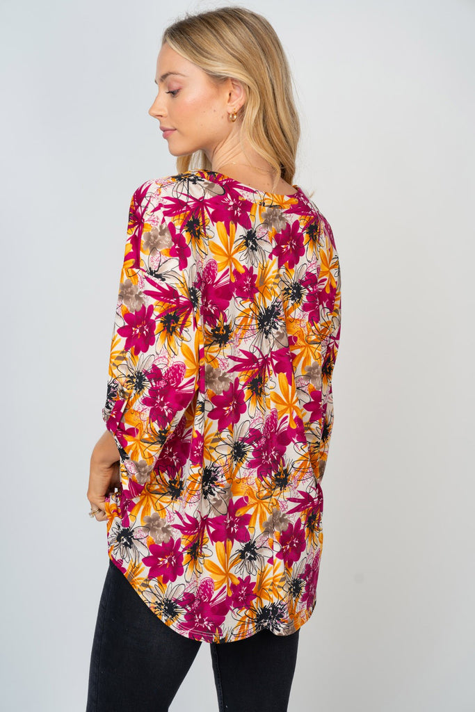 3/4 Sleeve Multi-Color Floral Blouse-Shirts & Tops-White Birch-Three Birdies Boutique, Women's Fashion Boutique Located in Kearney, MO