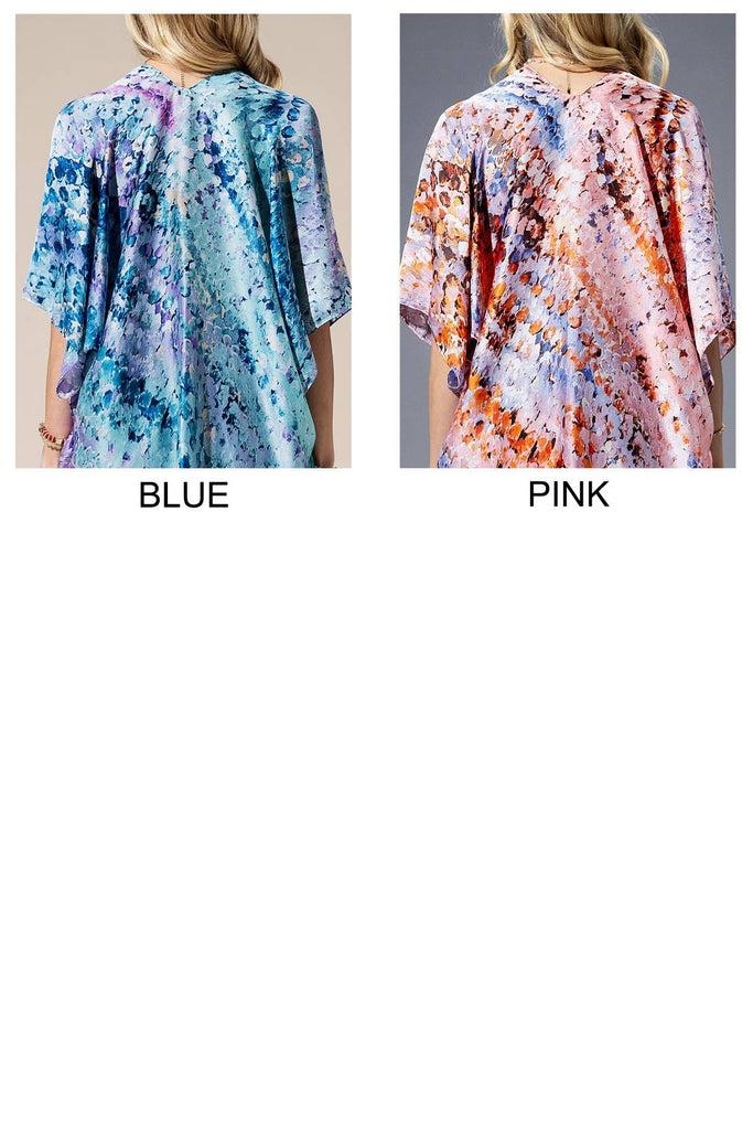 Blue Abstract Print Silky Feel Kimono-Urbanista-Three Birdies Boutique, Women's Fashion Boutique Located in Kearney, MO