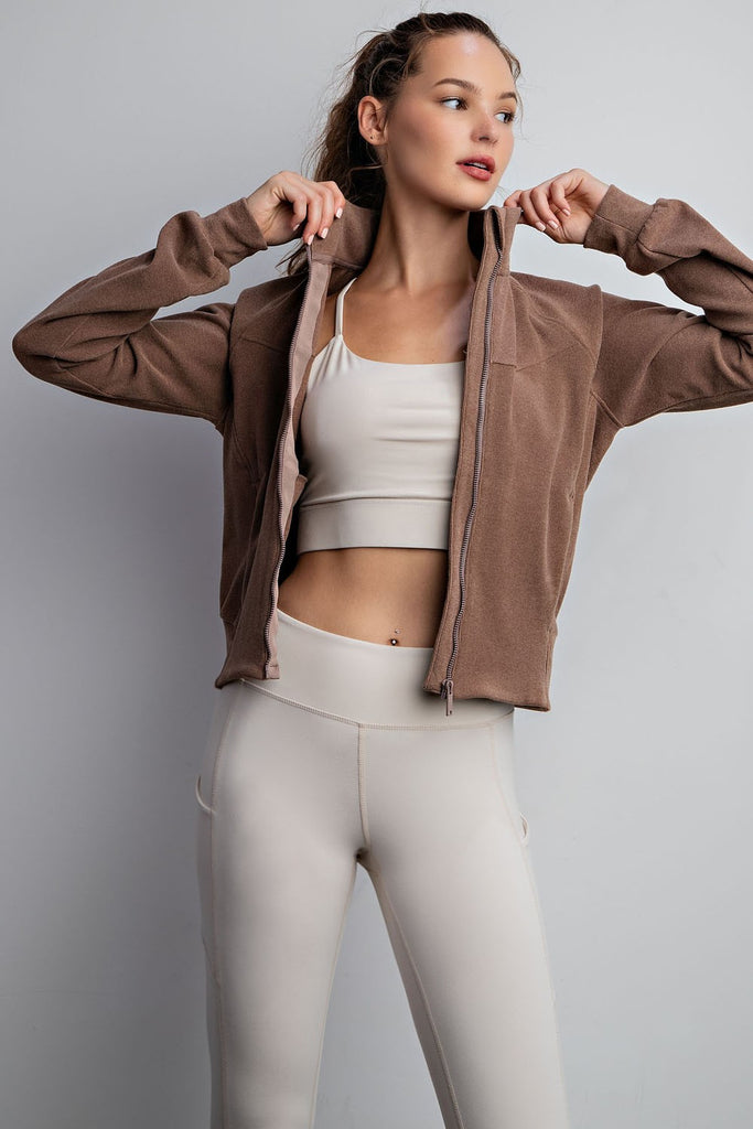 Rib Brushed Crop Length Jacket-Top-Rae Mode-Three Birdies Boutique, Women's Fashion Boutique Located in Kearney, MO