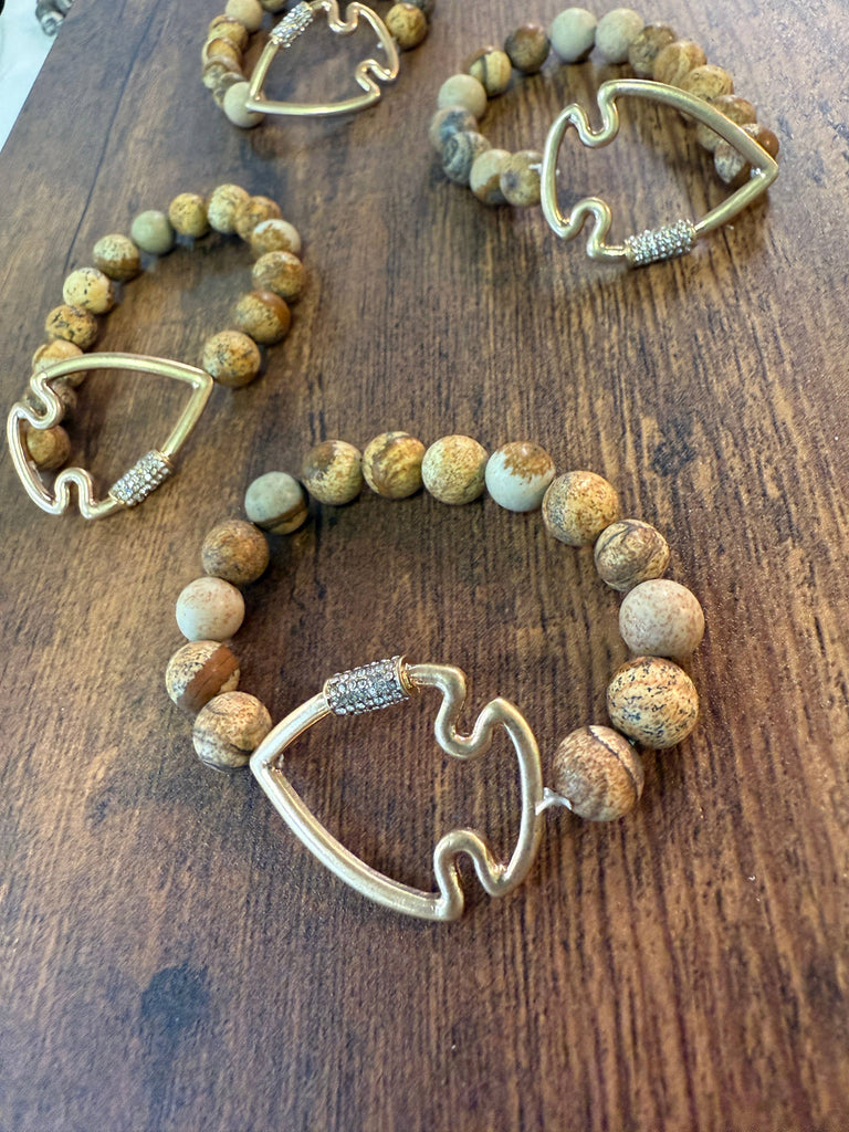 NEW! Bling Arrowhead Chunky Stone Stretch Bracelet: Map Jasper-Paco Designs-Three Birdies Boutique, Women's Fashion Boutique Located in Kearney, MO