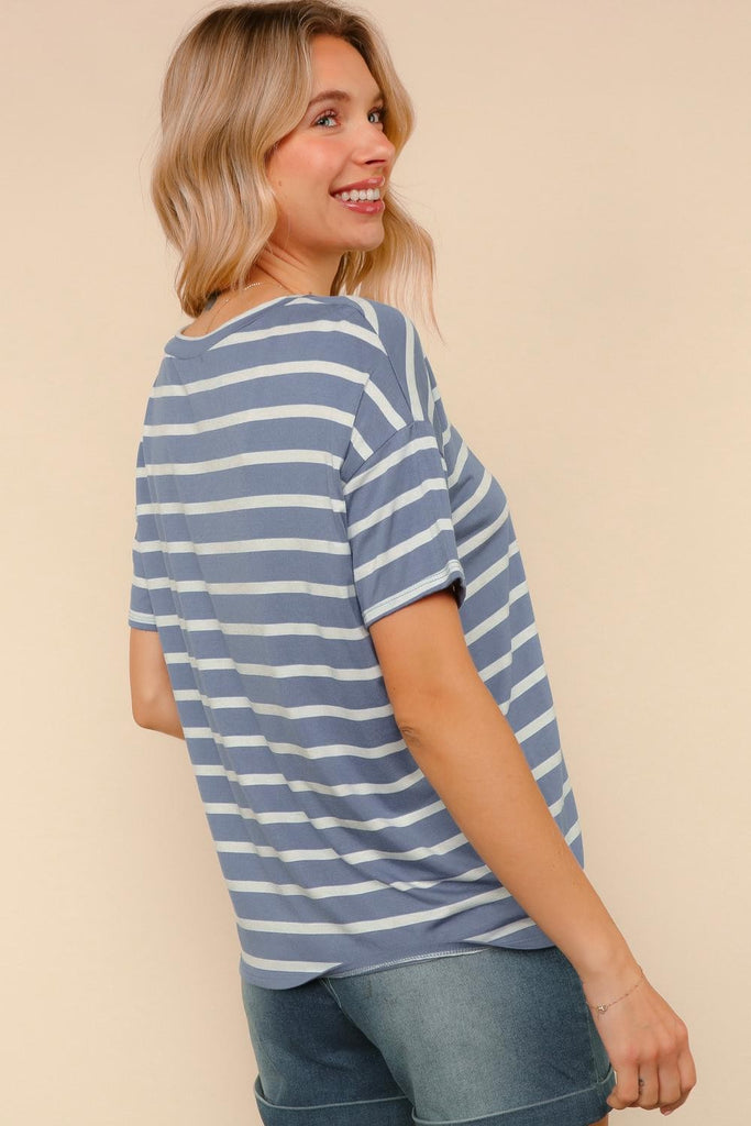 Short Sleeve Stripe Knit Top-Shirts & Tops-Haptics-Three Birdies Boutique, Women's Fashion Boutique Located in Kearney, MO