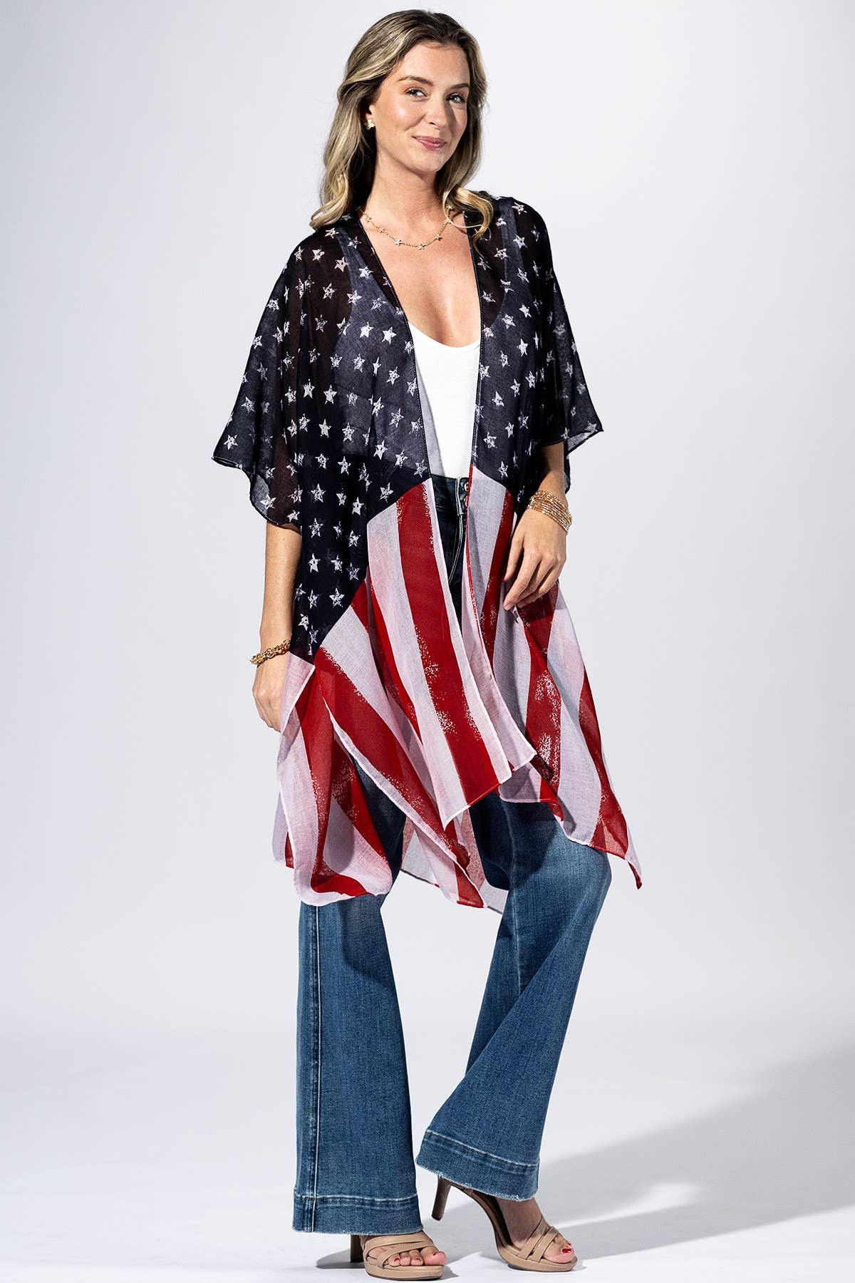 Navy Flag Stars & Stripes Kimono: NAVY FLAG-Urbanista-Three Birdies Boutique, Women's Fashion Boutique Located in Kearney, MO