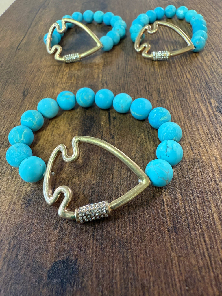 NEW! Bling Arrowhead Chunky Stone Stretch Bracelet: Pink Zebra Jasper-Paco Designs-Three Birdies Boutique, Women's Fashion Boutique Located in Kearney, MO