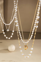Silver Triple Layer Pearl and Chain Link Necklace { product_type }}
