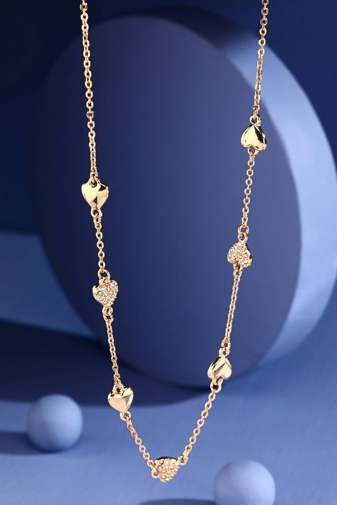 Chain Link Necklace with Pave Heart Pendants: GOLD(GDCRY)-Urbanista-Three Birdies Boutique, Women's Fashion Boutique Located in Kearney, MO