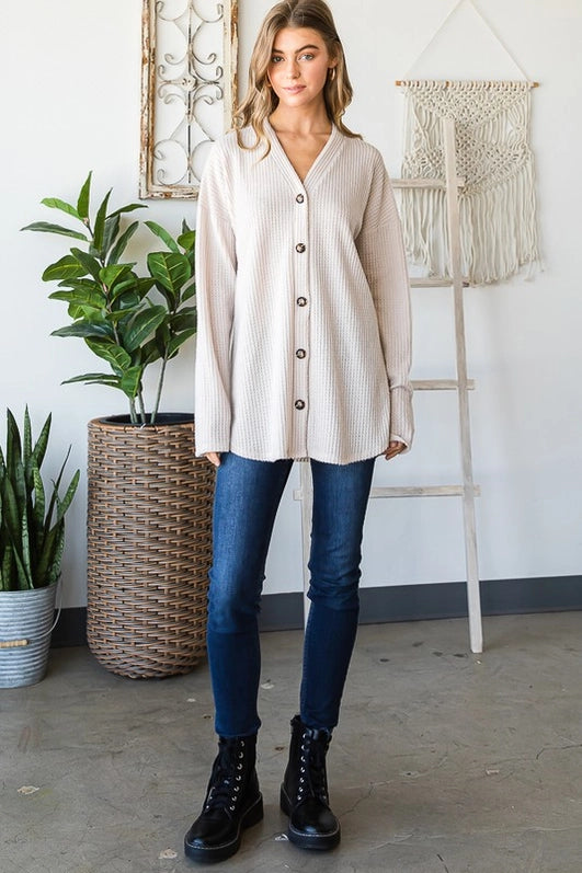 Button Down Ribbed Cardigan-Cardigan-Heimish-Three Birdies Boutique, Women's Fashion Boutique Located in Kearney, MO