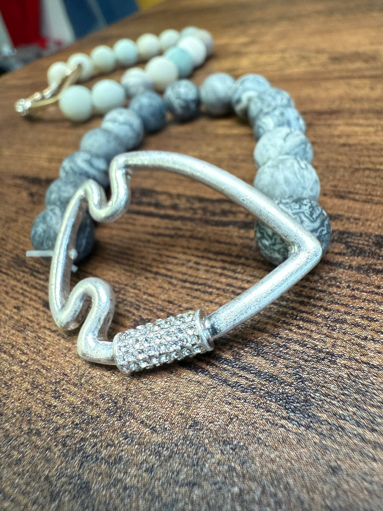 NEW! Bling Arrowhead Chunky Stone Stretch Bracelet: Map Jasper-Paco Designs-Three Birdies Boutique, Women's Fashion Boutique Located in Kearney, MO