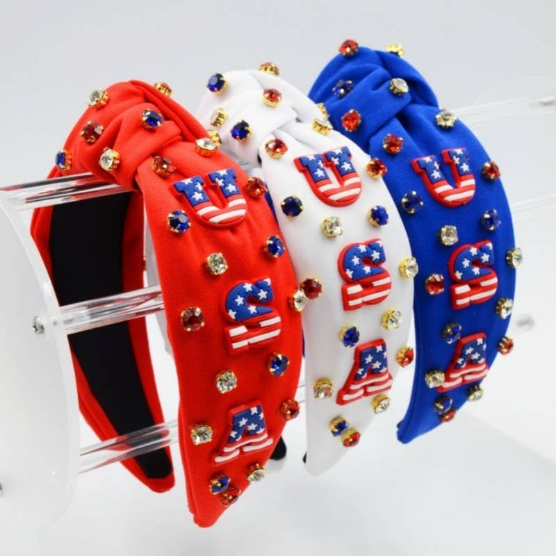 USA Rhinestone Stud Headband-JOSSLYN by wall to wall-Three Birdies Boutique, Women's Fashion Boutique Located in Kearney, MO