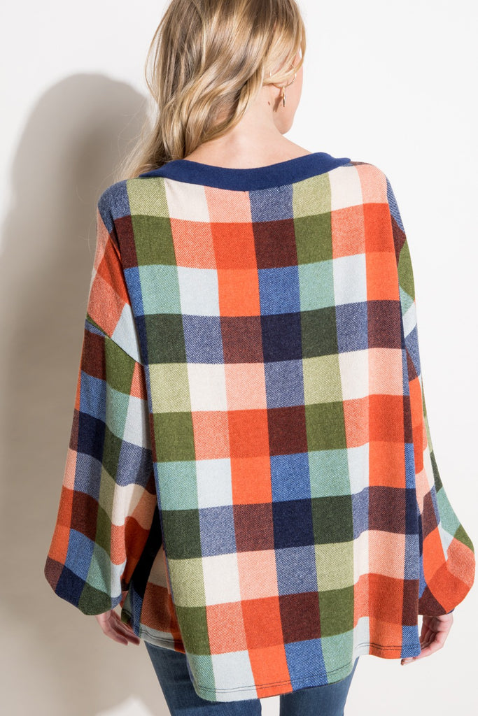 Multi Plaid Boxy Top-Sweater-Luna-Three Birdies Boutique, Women's Fashion Boutique Located in Kearney, MO
