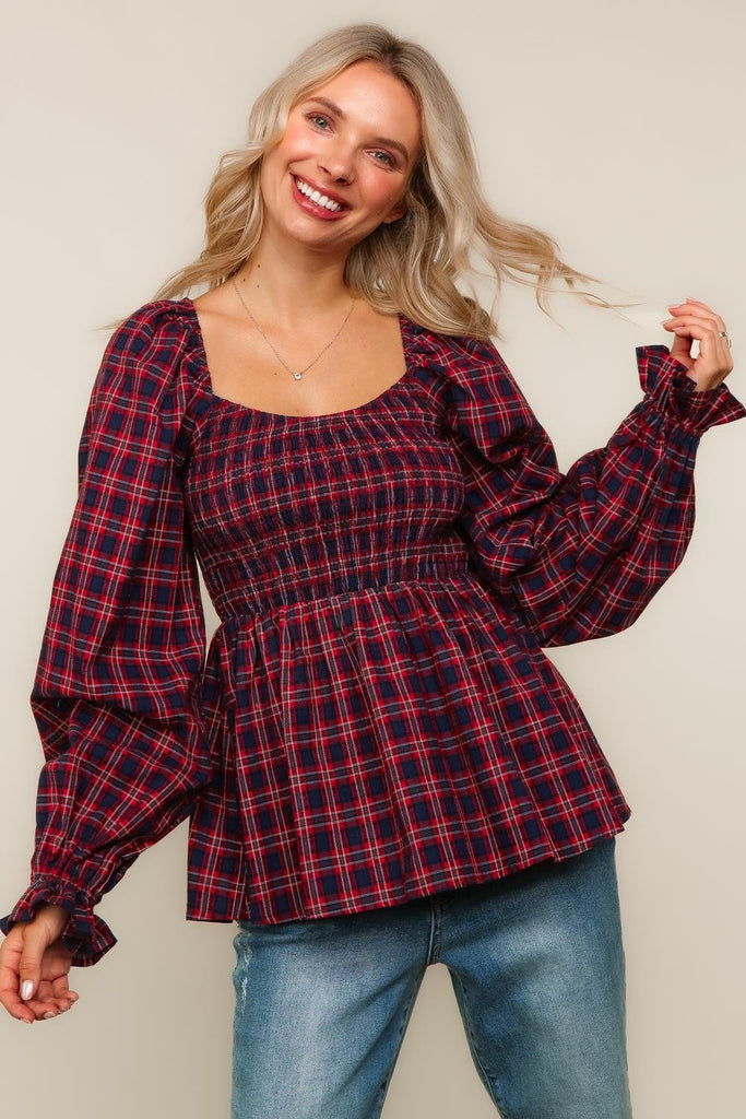 Red/Blue Babydoll Top-Sweaters-Haptics-Three Birdies Boutique, Women's Fashion Boutique Located in Kearney, MO