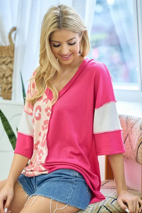 Fuschia Color Block Top-Shirts & Tops-Lovely Melody-Three Birdies Boutique, Women's Fashion Boutique Located in Kearney, MO