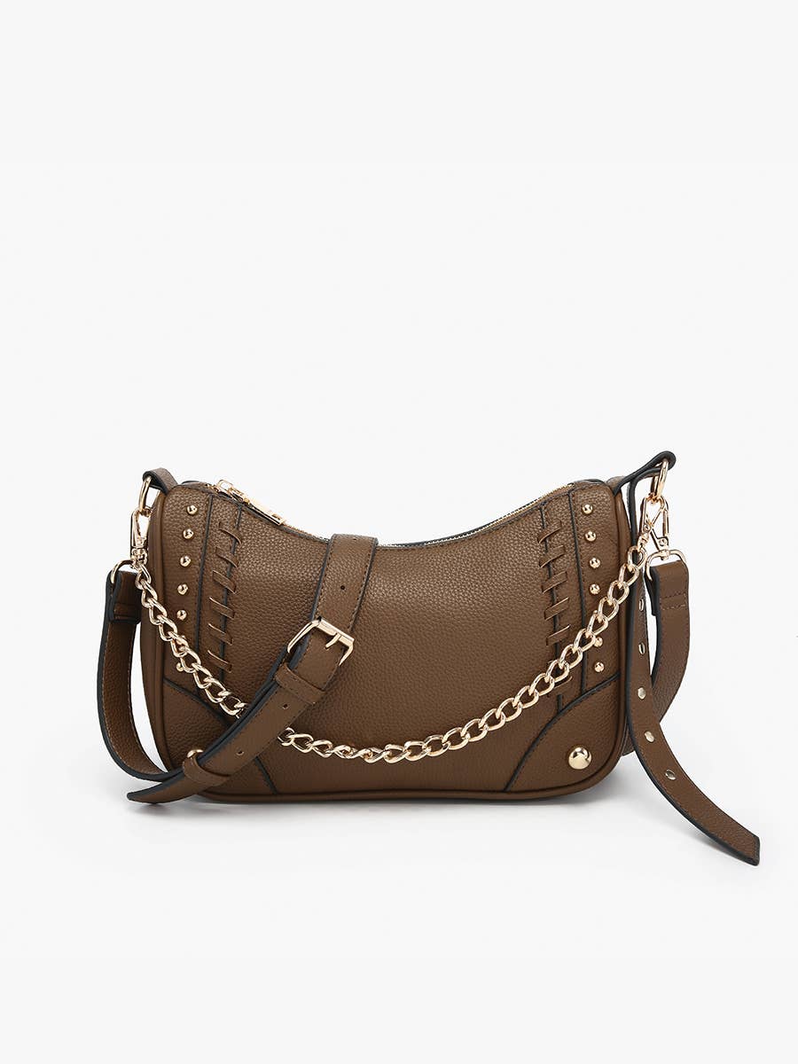 Artemis Crossbody w/ Stud Details: Olive { product_type }}