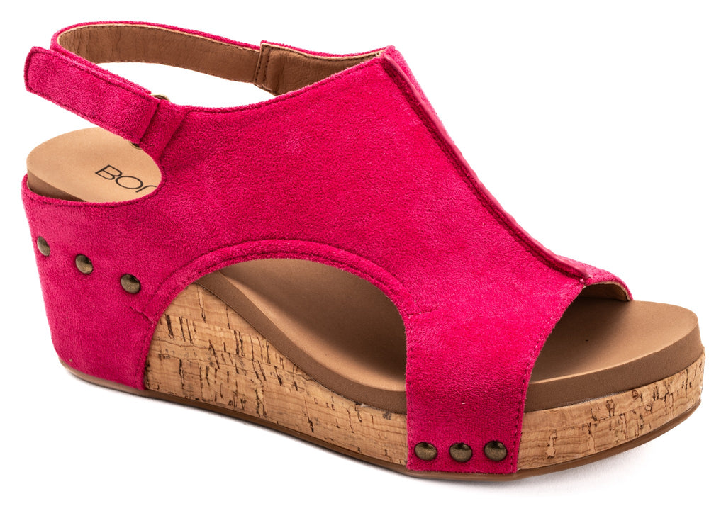 Carley Wedges in Fuchsia-Wedges-Corkys-Three Birdies Boutique, Women's Fashion Boutique Located in Kearney, MO