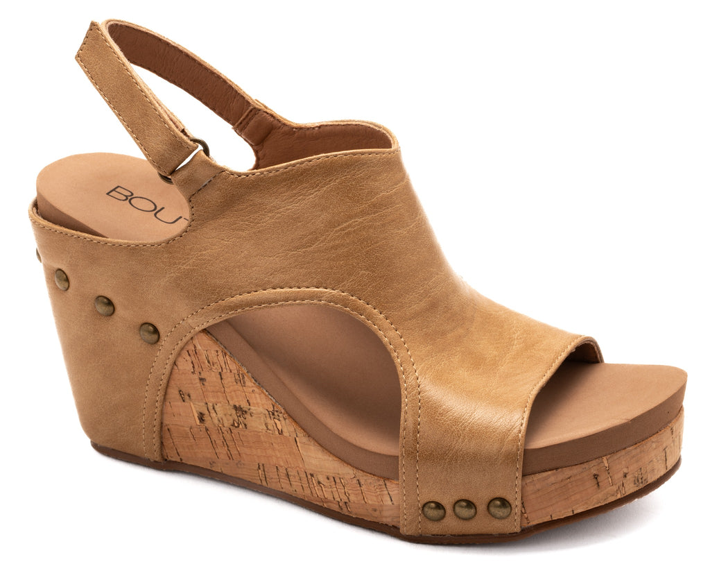 TIffanee Wedges in Taupe-Wedges-Corkys-Three Birdies Boutique, Women's Fashion Boutique Located in Kearney, MO