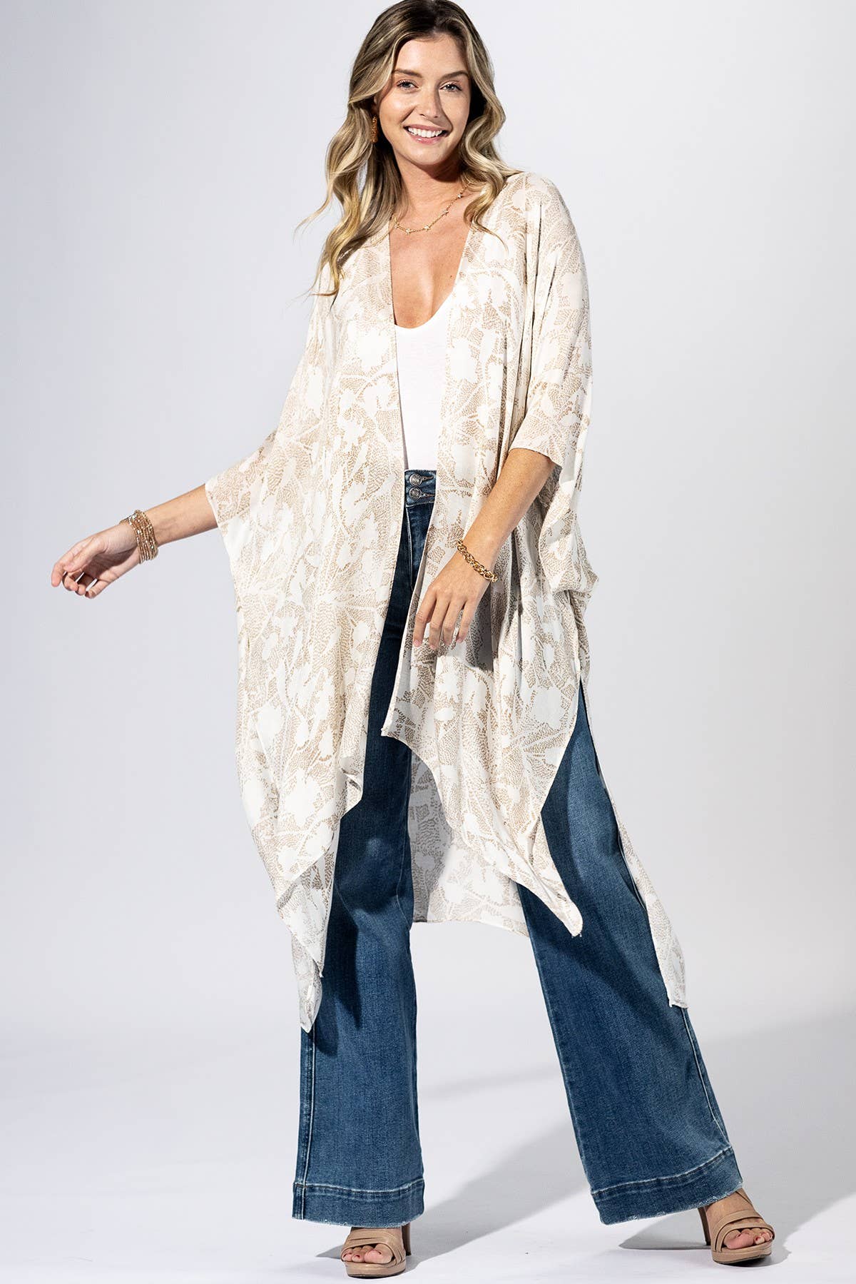 Beige Stripe Sheer Kimono { product_type }}